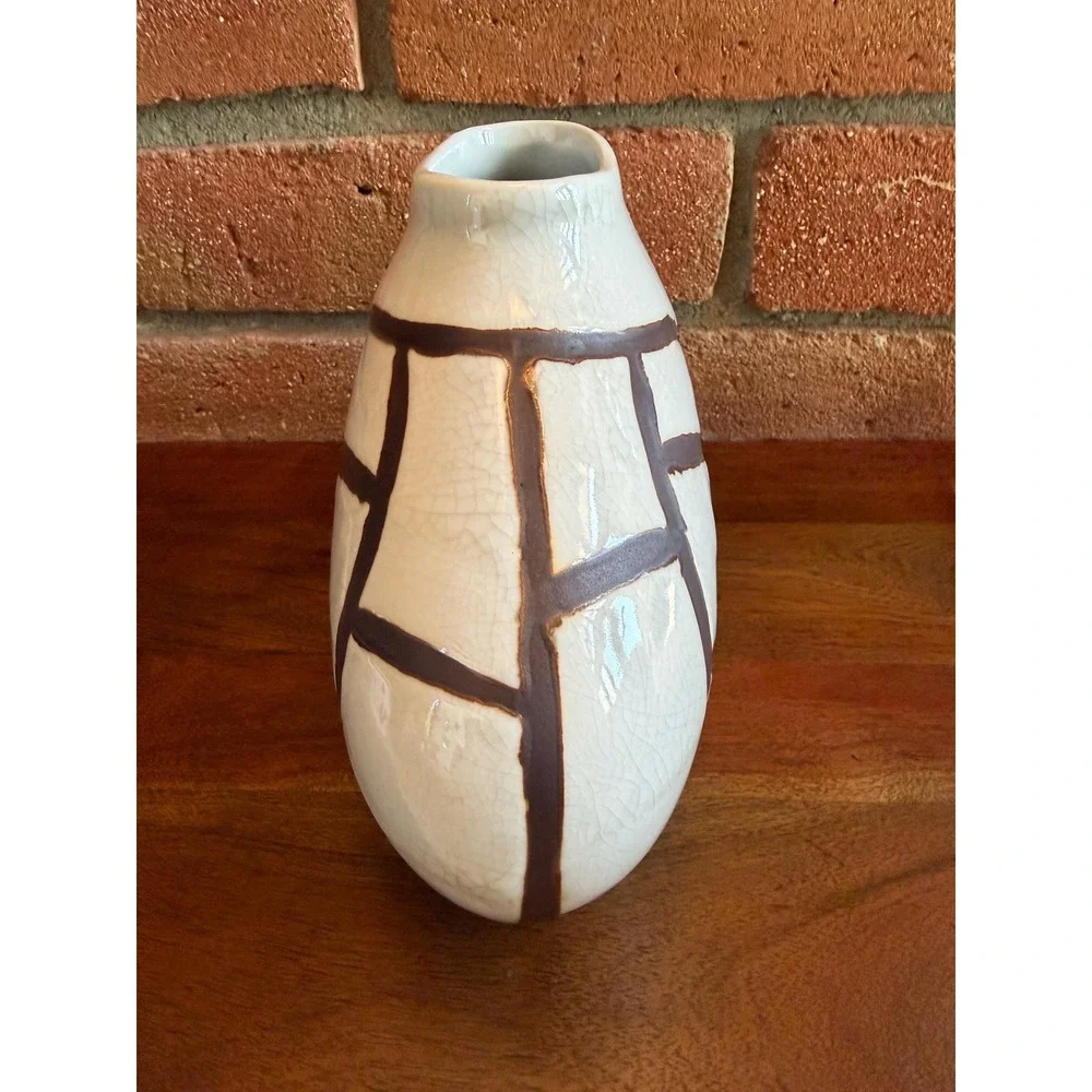 Mid Century Modern Style, Baum Brothers Formalities Geometric Crackle Glaze Vase